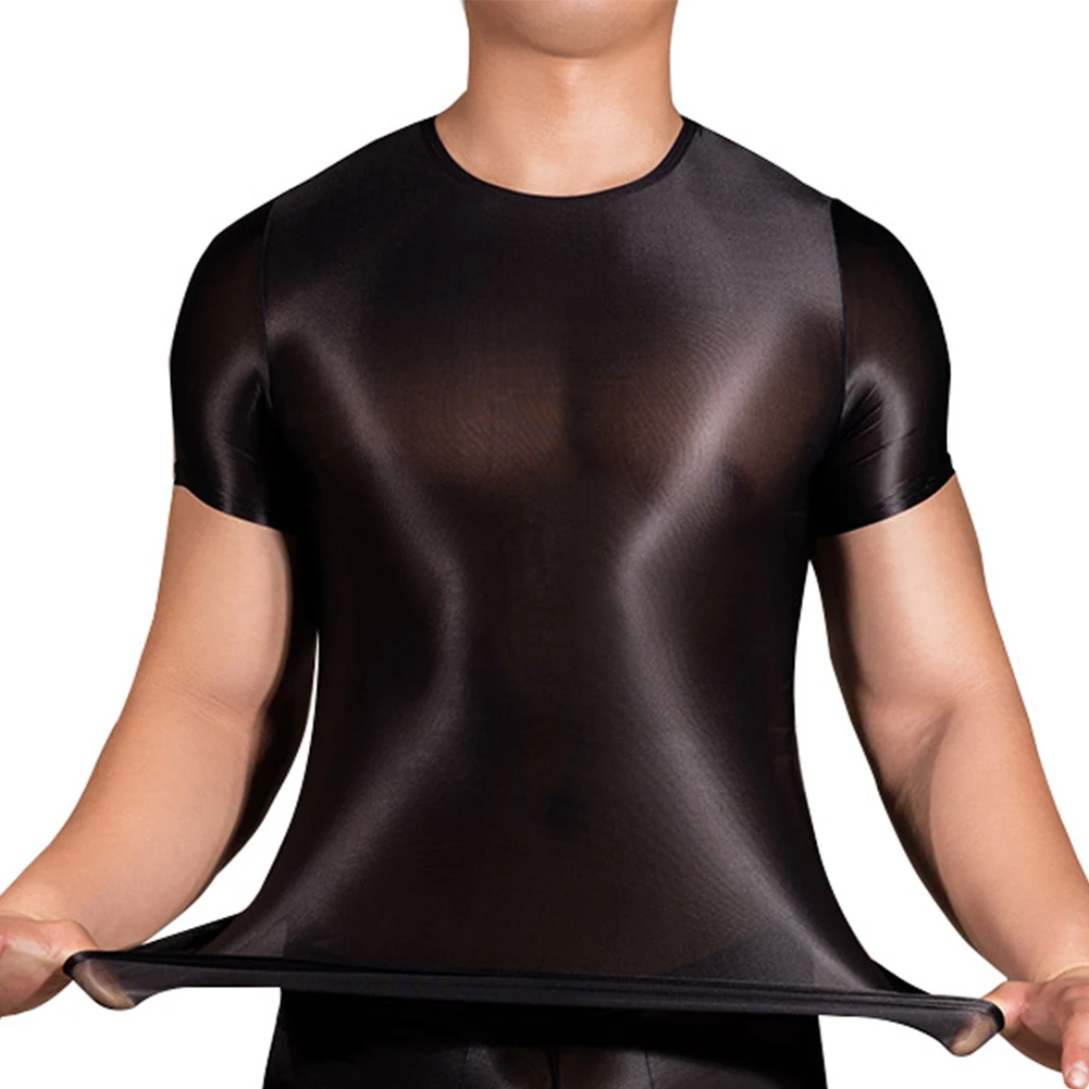 Sexy Mens Shiny Short Sleeve T-Shirt Nightwear Sexy Sheer See Through Clubwear Tops Solid Tight Transparent Oil Glossy Garment
Sexy Mens Shiny Short Sleeve T-Shirt Nightwear Sexy Sheer See Through Clubwear Tops Solid Tight Transparent Oil Glossy Garment