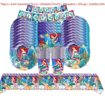 1set The Little Mermaid Ariel Princess Girls Birthday Party Decorations Tableware Plate Cup Napkin Tablecloth Party Supplies