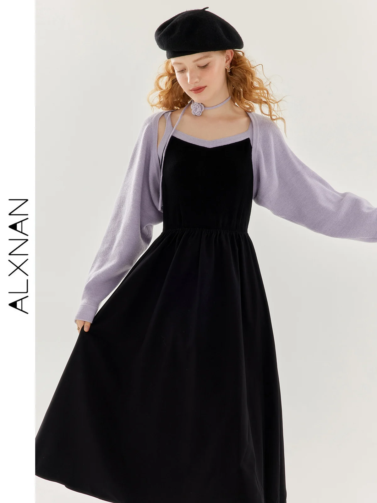 

ALXNAN Fashion Knitted Shirt Slip Dress Two-piece Suit For Women 2024 Casual short Top Mid Female Dress Sold Separate TM00606