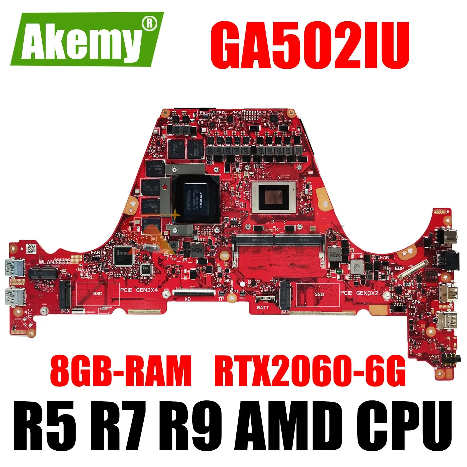 

GA502IU Laptop Motherboard for ASUS GA502IU GA502IV GA502 Notebook Motherboard Mainboard RTX2060-6G GPU R5 R7 R9 AMD CPU 8GB RAM