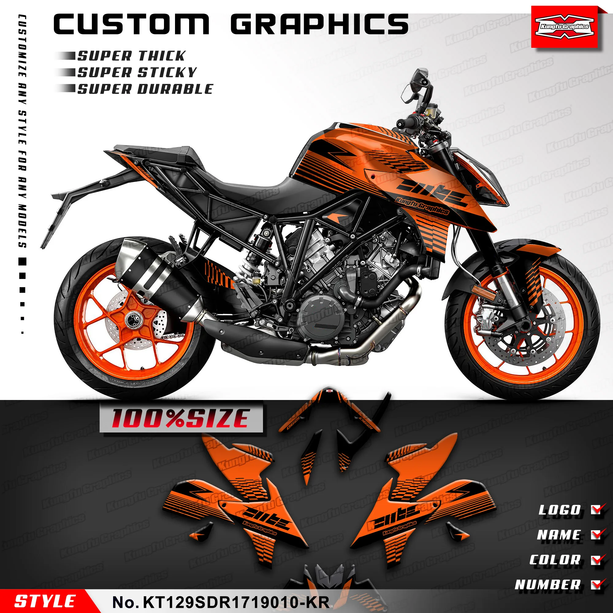 Индивидуальные графические наклейки KUNGFU, набор для обертывания для KTM 1290 Super Duke R 2017 2018 2019, стиль № KT129SDR1719010-KR
Индивидуальные графические наклейки KUNGFU, набор для обертывания для KTM 1290 Super Duke R 2017 2018 2019, стиль № KT129SDR1719010-KR