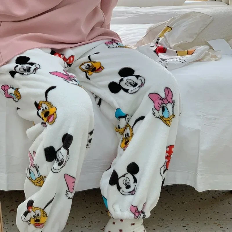

Новые Фланелевые Пижамные брюки Disney Kawaii с Микки Маусом женские мягкие плюшевые брюки Y2K одежда Kawaii Женские повседневные домашние брюки