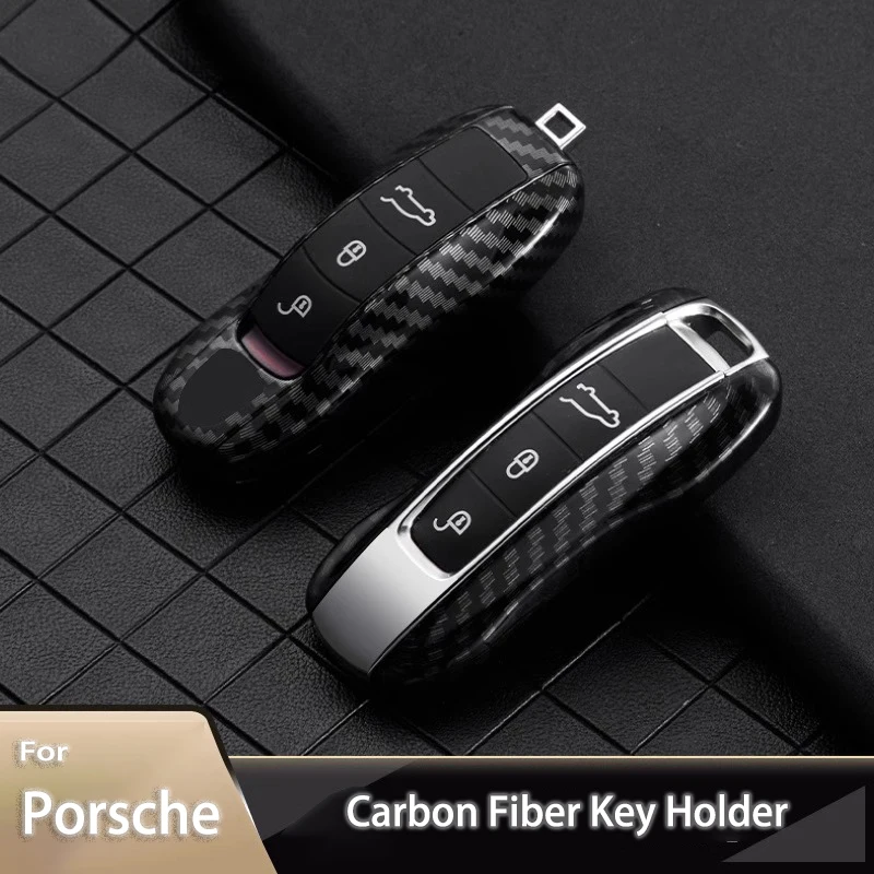 

iCAR Carbon Fiber Key Holder for Porsche Panamera Spyder Carrera Macan Cayenne 911 970 981 991 Boxster Cayman Car Key Case Cover