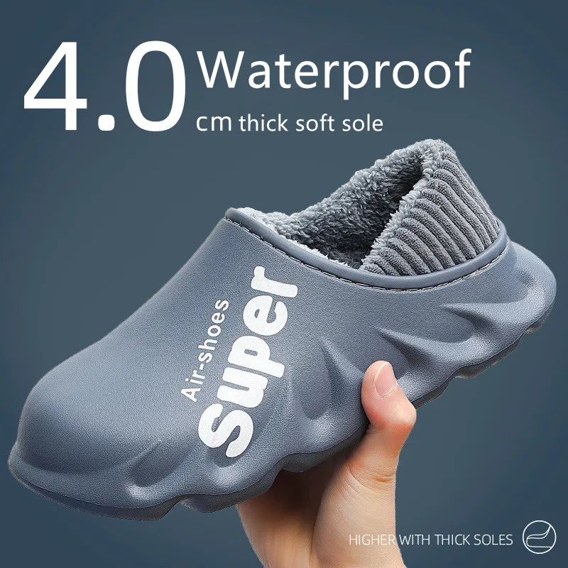 

New Men Slippers Winter Warm Shoes Waterproof Women Couples Non-Slip Plush Indoor Outdoor Flip Flops Platform Thick Sole Slides