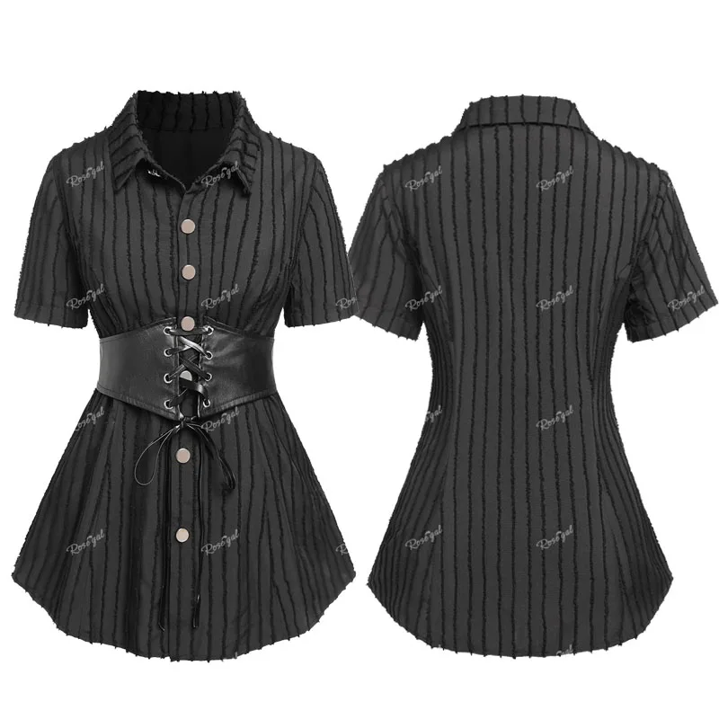 

ROSEGAL Gothic Jacquard Lace-up Corset Shirt Black 2023 Summer Fashion New Tops For Women Plus Size Streetwear Blouse Tee 4XL