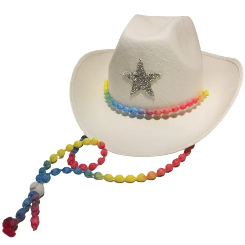 

Rainbow Strap Cowboy Hat for Women Wide Brim Role Play Cowgirl Hat Wedding Party Props Bachelorette Party Female Hat