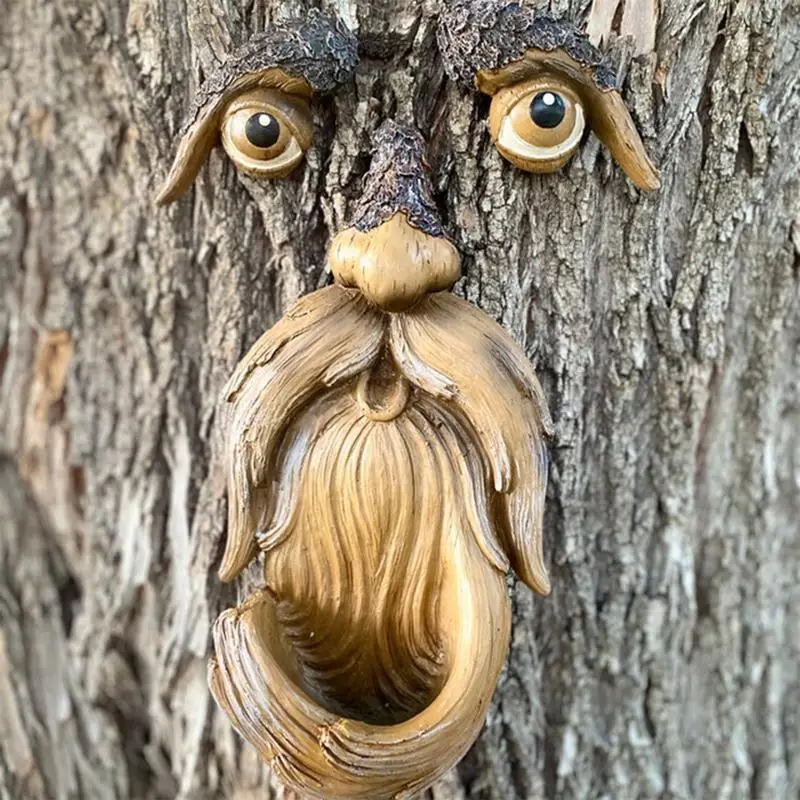 

Уникальная Фидер для диких птиц на лице дерева, причудливая вешалка для пожилых людей, фидер для птиц, новинка, уличная скульптура для глазков