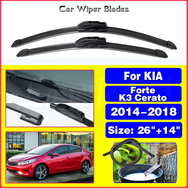 

Car Wiper For KIA Forte K3 Cerato 2014-2018 Front Wiper Blades Soft Rubber Windscreen Wipers Auto Windshield 26" 14" 650mm 350mm
