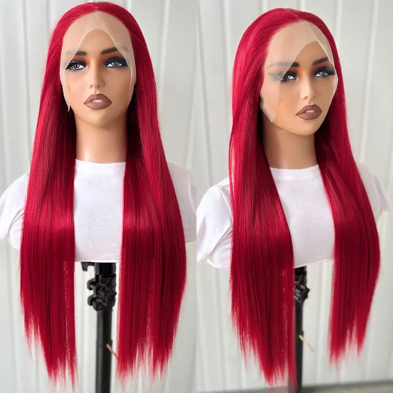 

Красный прямой синтетический парик с кружевом 13 х4 от bomshell, бесклеевые волосы из термостойкого волокна, естественная линия волос для модных женщин