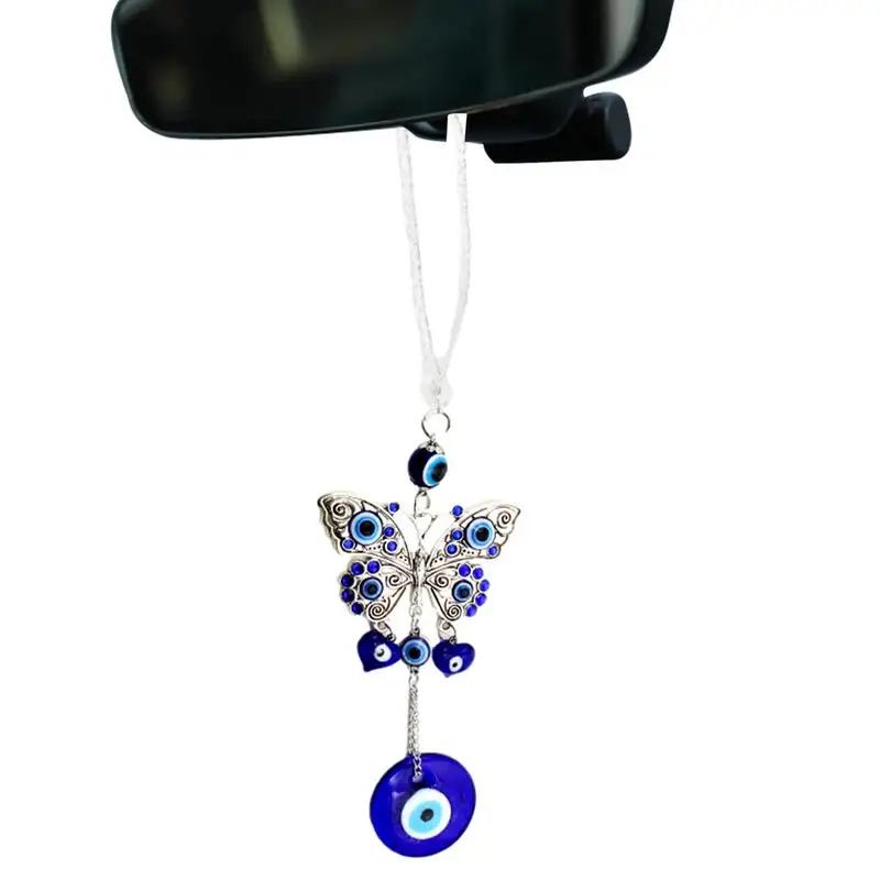 

Car RearView Mirror Pendant Durable Crystal Turkish Blue Evil Eye Butterfly Pendant Auto Lucky Charrms Wall Hanging Ornament