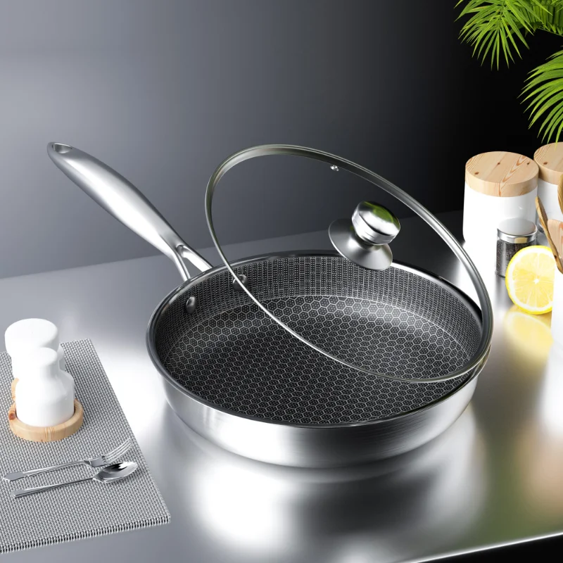 26/28cm With Glass lid Frying Pan Stainless Steel Cooking Pot Non Stick for Cooking Steak Pancake Egg for induction Cooker
26/28cm With Glass lid Frying Pan Stainless Steel Cooking Pot Non Stick for Cooking Steak Pancake Egg for induction Cooker