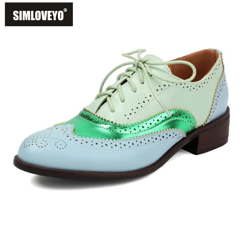 

SIMLOVEYO 2024 British Style Vintage Broguues Lace Up 3.5cm Heel Patent Leather Hollow Big Size 48 Student School Casual Shoes