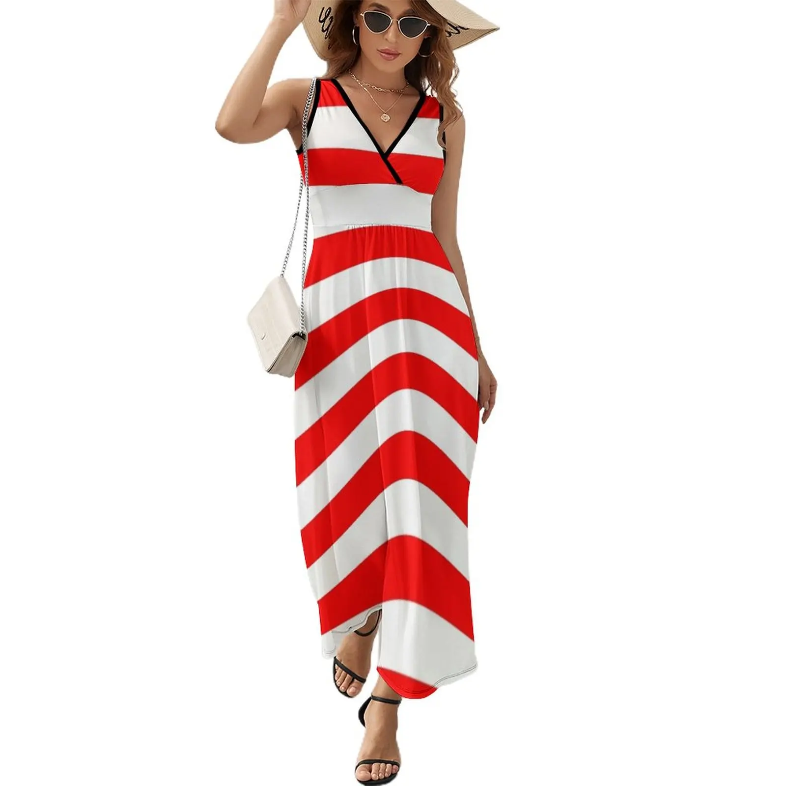 

Red and White Horizontal Stripes Sleeveless Dress summer dress for women 2023 Women's clothing long dresses for women