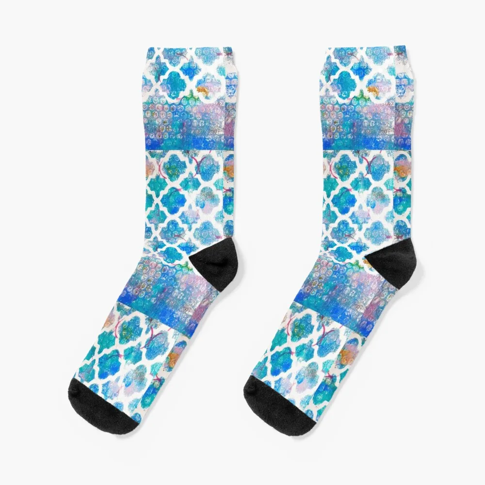 

BLUE AND WHITE MOROCCAN PATTERN Socks funny sock valentine gift ideas hockey Novelties Socks Ladies Men's