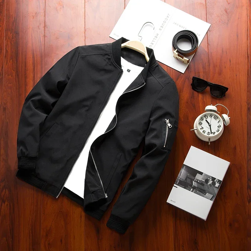 

Men's Bomber zippered jacket, men's casual street multi pocket work jacket, slim fit pilot baseball suit, men's clothing