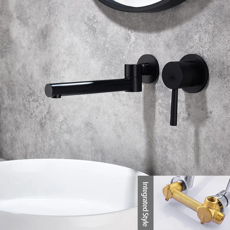 

Concealed Wall Mounted Basin Faucet 180 Degree Rotation Single Handle Hot Cold Water Bath Mixer Tap Brass Swivel Spout Sink Tap