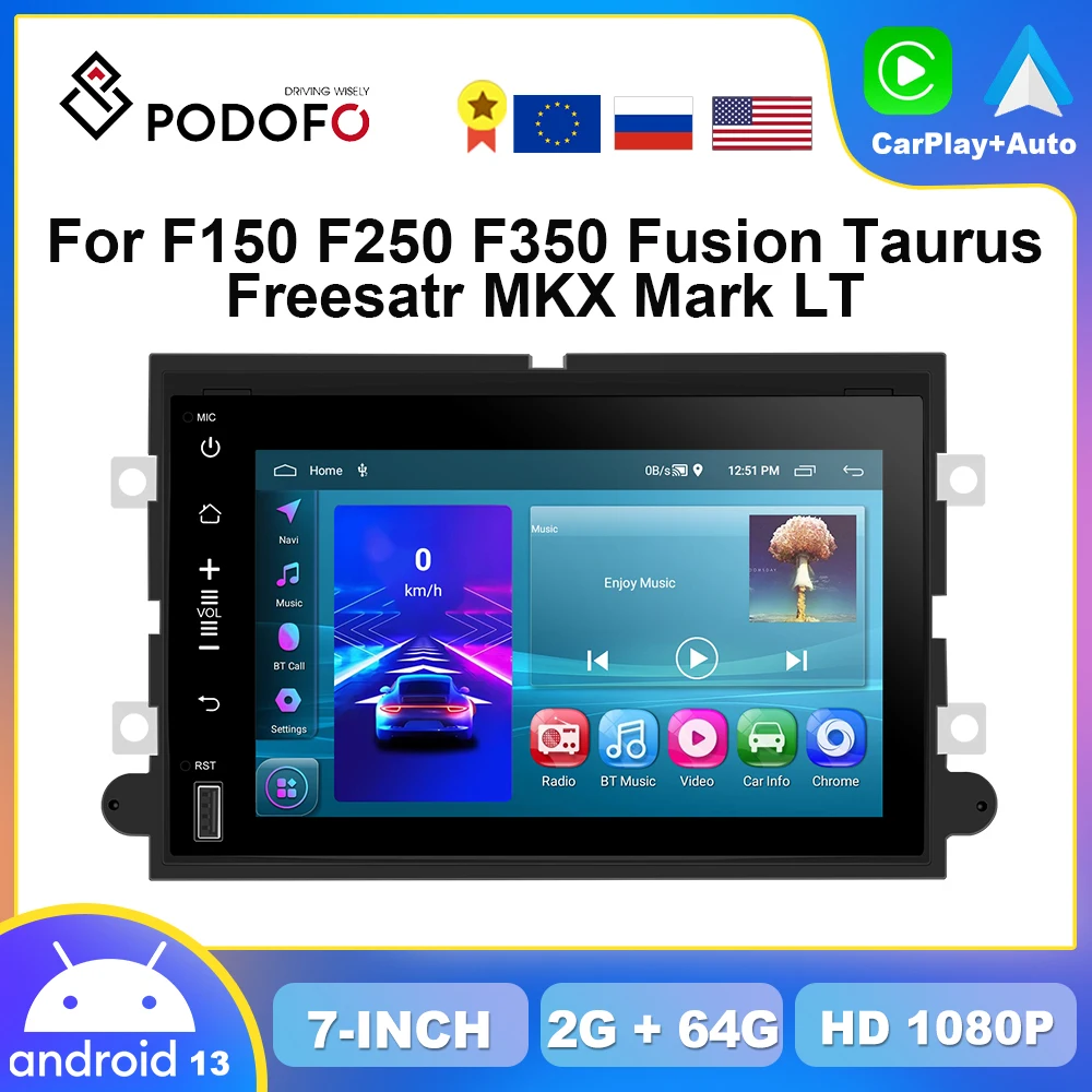 

Podofo 7" Android 13.0 Car Video Player Radio GPS Navigation For Ford F150 F250 F350 Fusion Taurus Freesatr MKX 64GB Auto Stereo