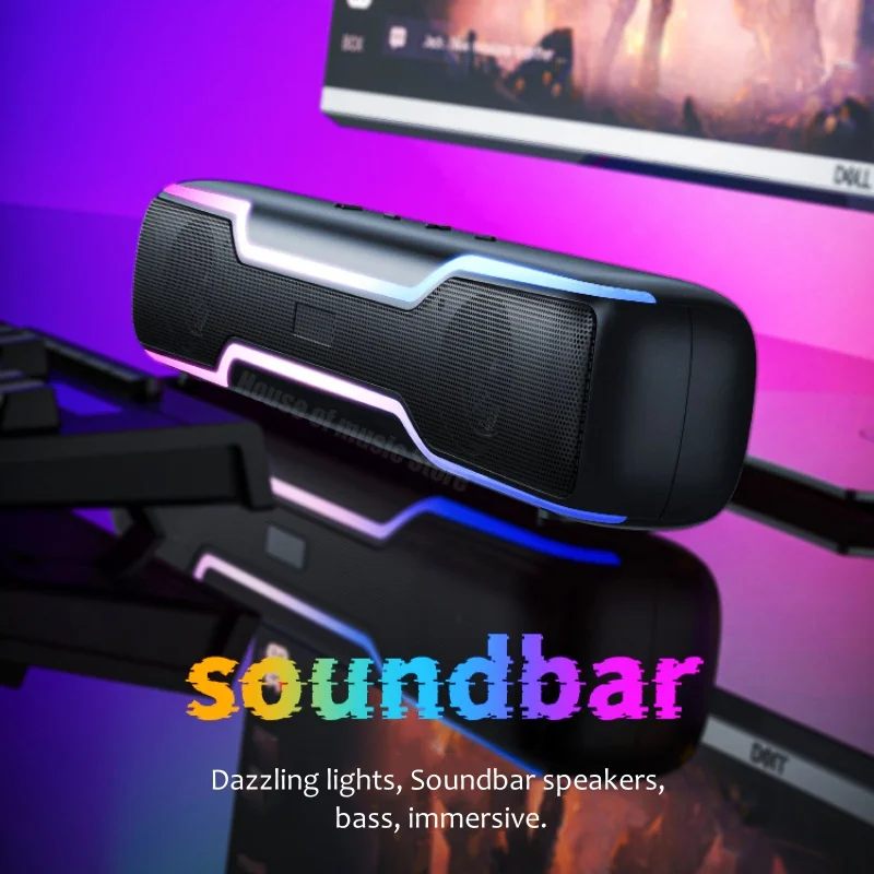 

Desktop Wireless Bluetooth Smart Speakers Long Strip RGB Cool Subwoofer Support TF Card /AUX Audio Cable Multi-mode Connection