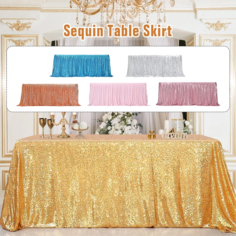 

Sequin Table Skirt Tables Flash Cloth Birthday Party Christmas Festival Decor Wedding Event Rectangle Glitter Table Skirts