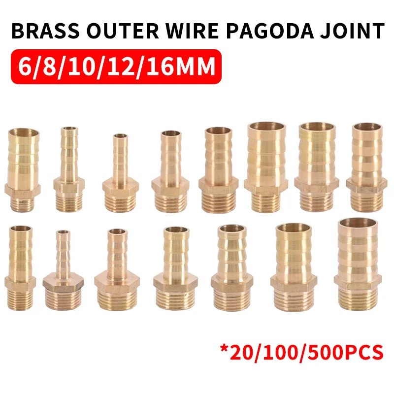 

6/8/10/12/14/16mm Hose Barb Tail 1/8" 1/4" 1/2" 3/8" BSP Male Connector Brass Barb Pipe Fitting Copper Pagoda Water Tube Fitting