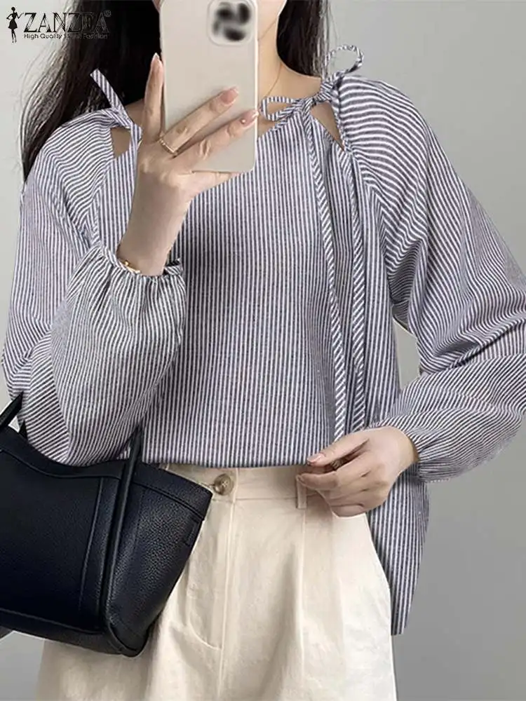 Korean Fashion Women Striped Shirt Autumn Long Sleeve Hollow Out Blouse 2023 ZANZEA Stylish Work Shirt Female Holiday Blusas
Korean Fashion Women Striped Shirt Autumn Long Sleeve Hollow Out Blouse 2023 ZANZEA Stylish Work Shirt Female Holiday Blusas