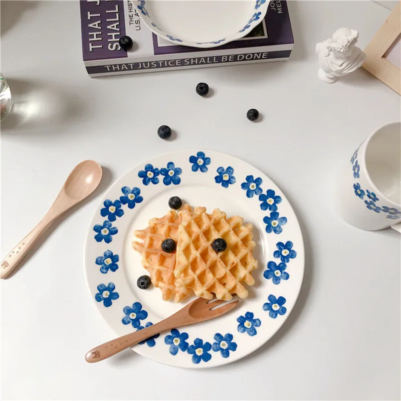 

Cutelife Nordic Ins Round Small Ceramic Plate Wedding Plates Salad Bowl Tableware Stands For Cakes Blue Flower Mug Cup