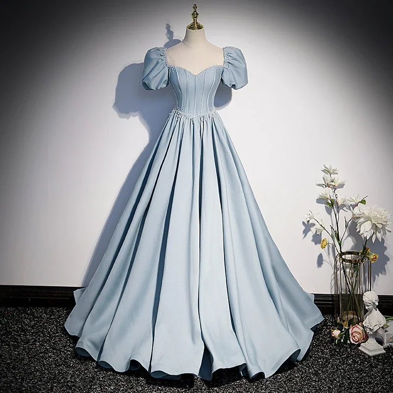 Elegant Light Blue Bubble Short Sleeve A-line Prom Dresses Strapless Floor Length Simple Backless Pearl Beaded Evening Dresses
Elegant Light Blue Bubble Short Sleeve A-line Prom Dresses Strapless Floor Length Simple Backless Pearl Beaded Evening Dresses