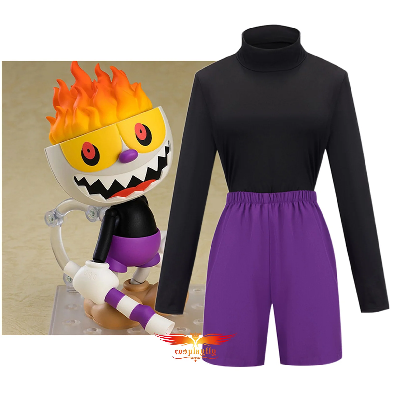 

Turtleneck Top Purple Shorts Anime The Cuphead Show! Cosplay Costume for Women Girl Children Kids Parent-Child Outfit Halloween