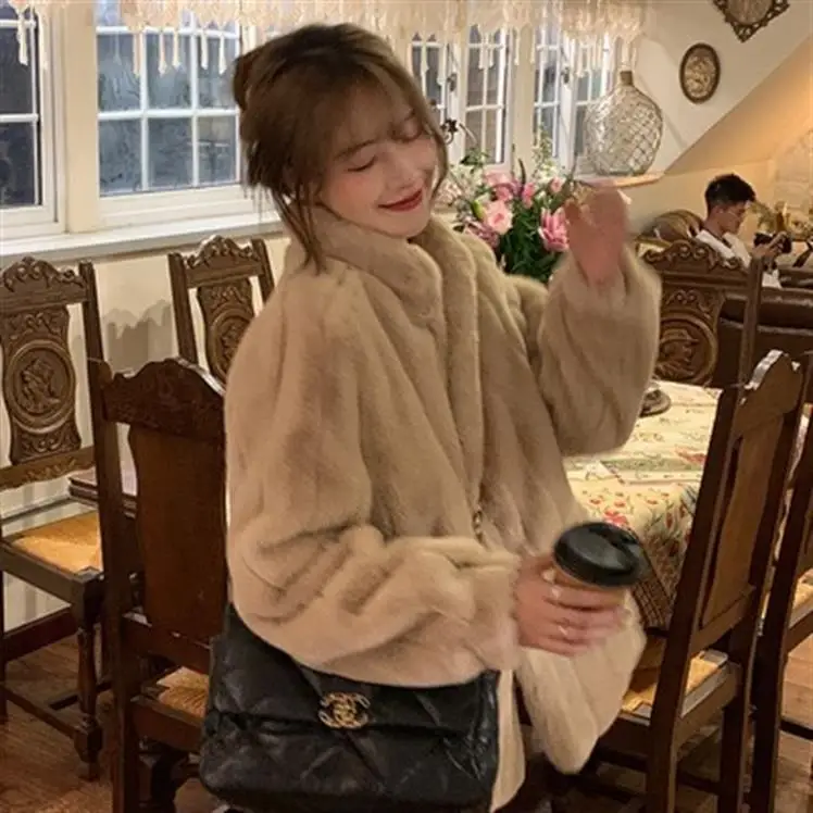 

2023 Autumn and Winter New Imitation Mink Fur Coat Women's Stand Collar Korean Version of The Mid-length Young Otter Rabbit Fur