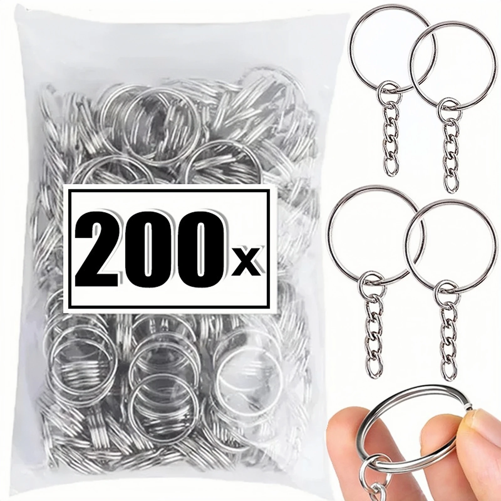 

200pcs Metal Blank Keyring Keychain Split Rings Keyfob Key Rings Lobster Clasp Key Chain Key Pendant Ring Stainless Steel Rings