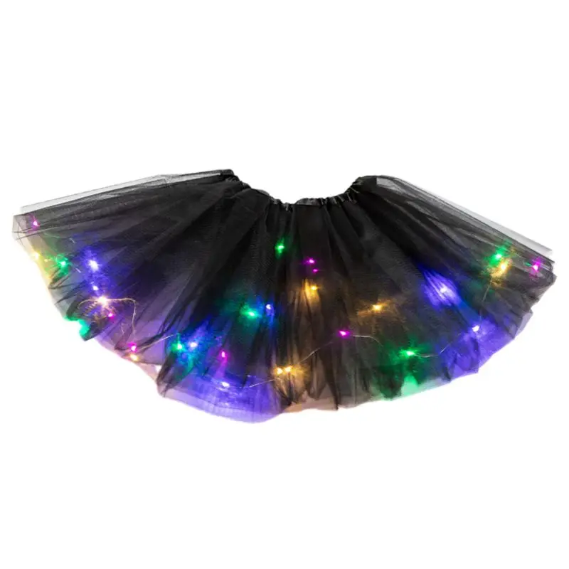 

Women Girls Neon LED Dance Tutu Skirt Pleated Layered Tulle Light Up Short Dress