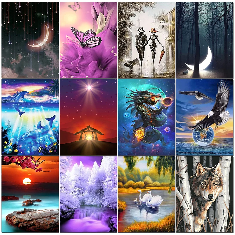 

PhotoCustom 5D DIY Diamond Painting Landscape Sunset Rhinestone Picture Full Drill Embroidery Mosaic Art Home Decoration Gifts