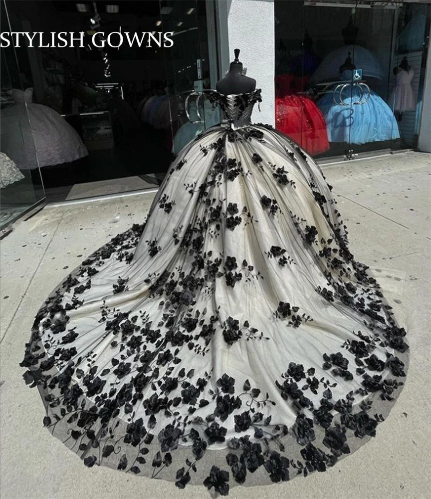 Black Off The Shoulder Ball Gown Quinceanera Dress For Girls Beaded 3D Flowers Birthday Party Gowns Prom Dresses Lace Up Prom
Black Off The Shoulder Ball Gown Quinceanera Dress For Girls Beaded 3D Flowers Birthday Party Gowns Prom Dresses Lace Up Prom