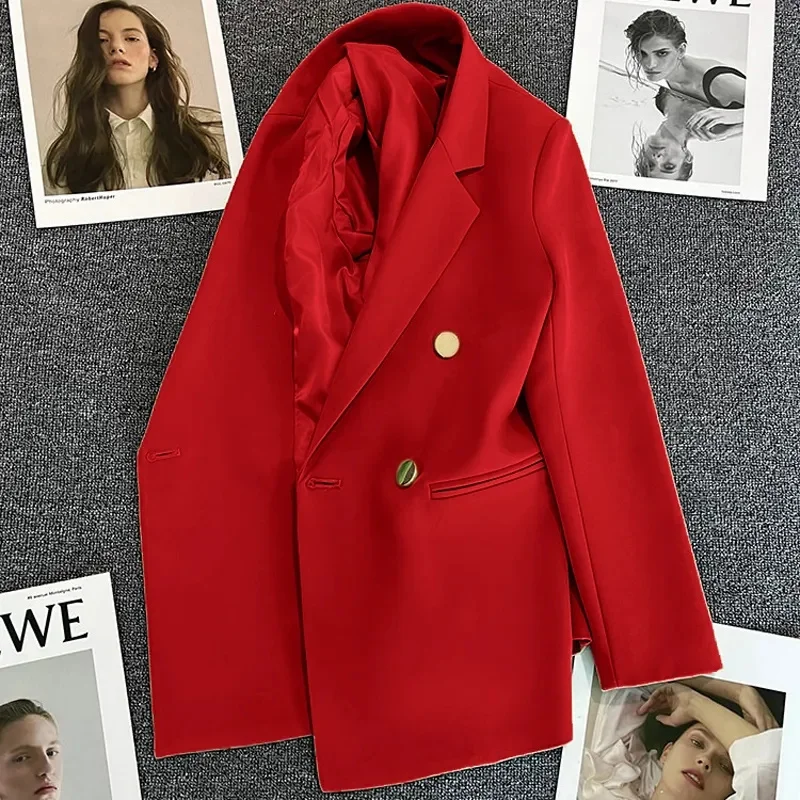 

Блейзер, новинка 2024, повседневный женский пиджак, весна-осень, высококачественный модный двубортный Блейзер, пальто, костюмы карамельных цветов, верхняя одежда