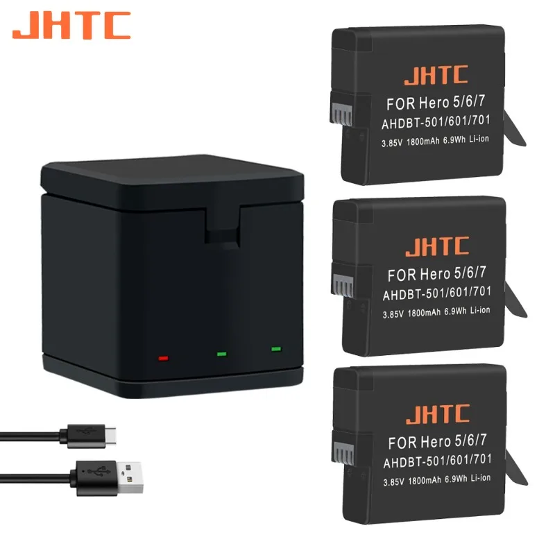 

JHTC Battery Charger For Gopro Hero 5 Hero 6 Hero 7 Batteries 1800mah For Gopro5 Gopro6 Gopro7 Black Camera Accessories