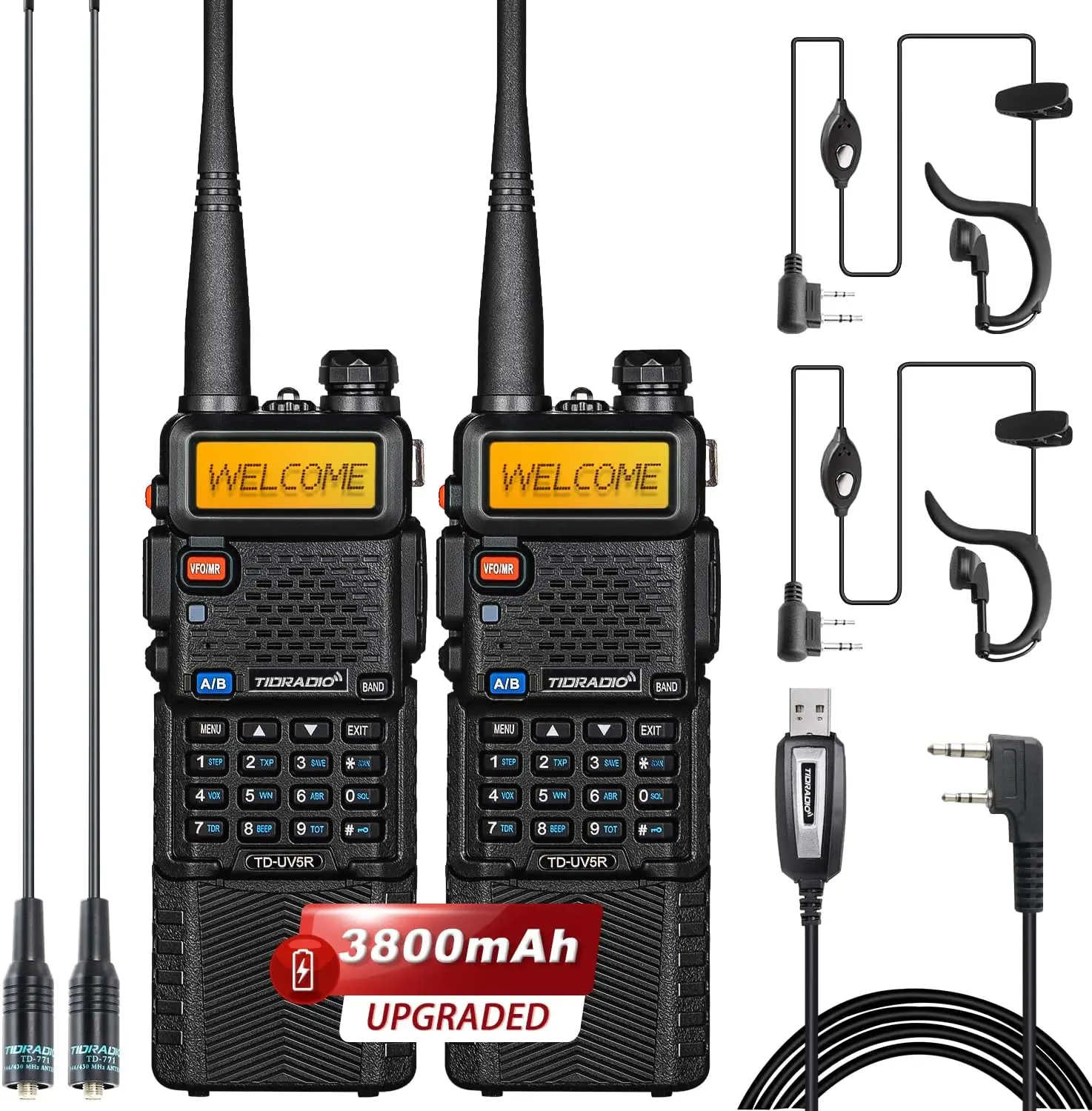 TIDRADIO UV 5R 2pcs Portable Walkie Talkie long range Ham Radio Bluetooth connection cell phone programmable Commutator 3800mAh
TIDRADIO UV 5R 2pcs Portable Walkie Talkie long range Ham Radio Bluetooth connection cell phone programmable Commutator 3800mAh