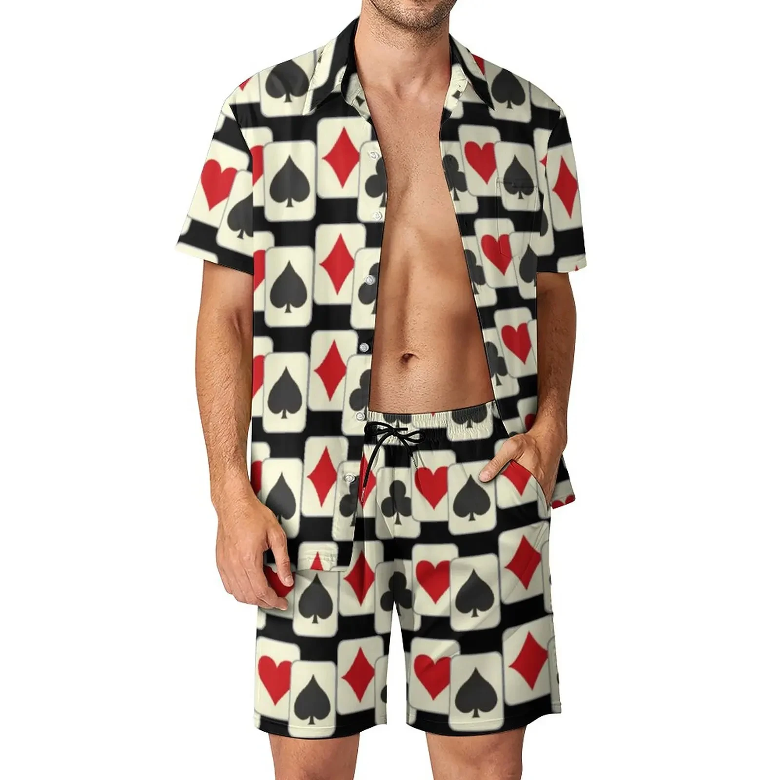 

Мужской комплект рубашки с 3D-принтом в виде покера, Повседневная модная рубашка с коротким рукавом, пляжные шорты оверсайз, Гавайские костюмы, летняя одежда