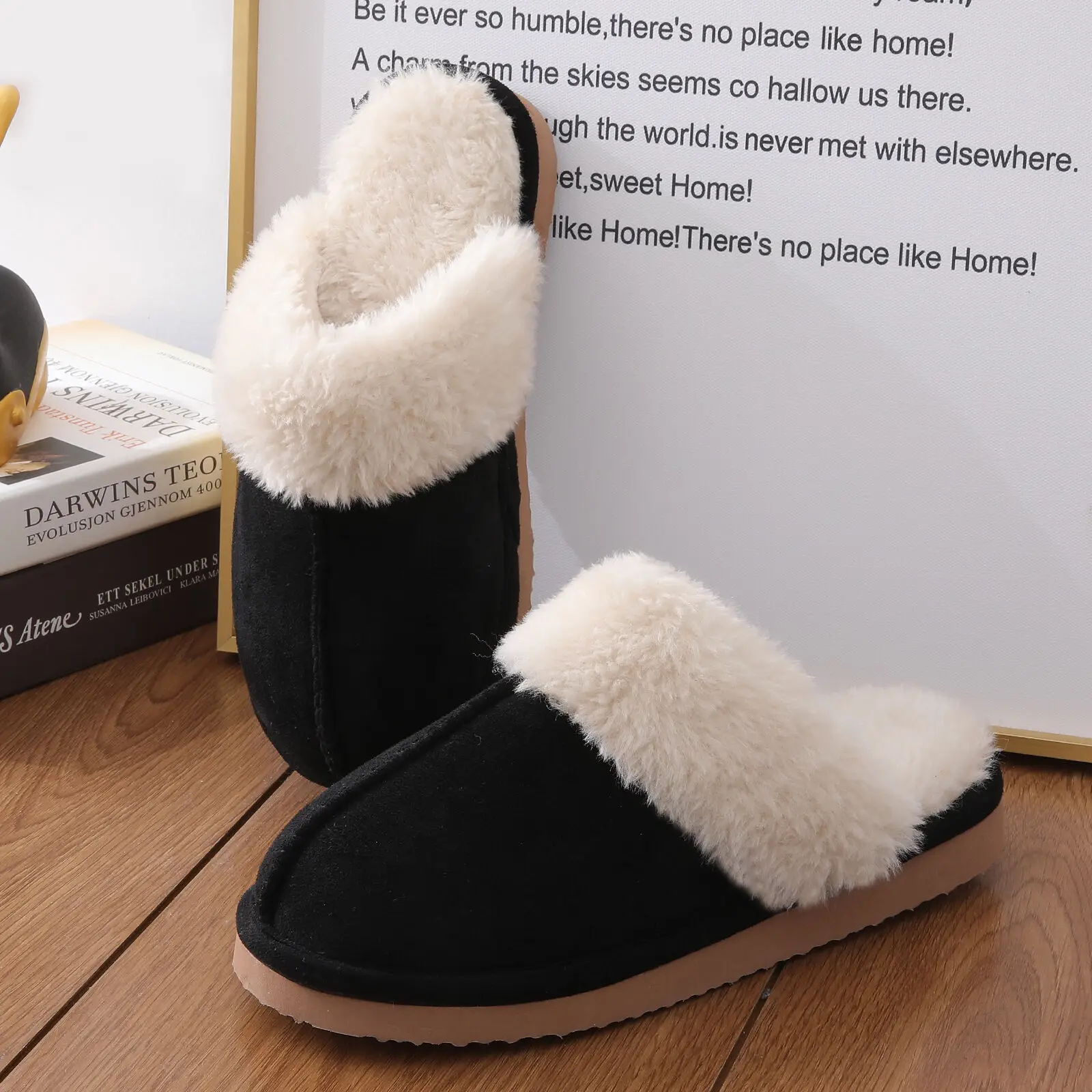 

Women Couple Winter Home Warm Short Plush Fashion Fluffy Suede Soft Memory Foam Fuzzy Non-slip Slippers Fur House Shoes