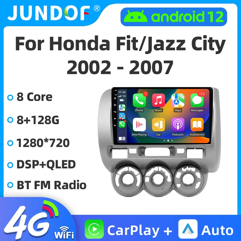 

2 Din Android 12 Car Radio For Honda Fit Jazz City 2002-2007 Multimedia Video Player Navigation GPS 4G Carplay Auto Stereo RDS