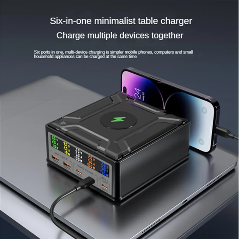 

260W High Power Laptop Charger Cell Phone Fast Charging QC3.0 PD3.1 Multi-Port Charging Wireless Charging,EU Plug