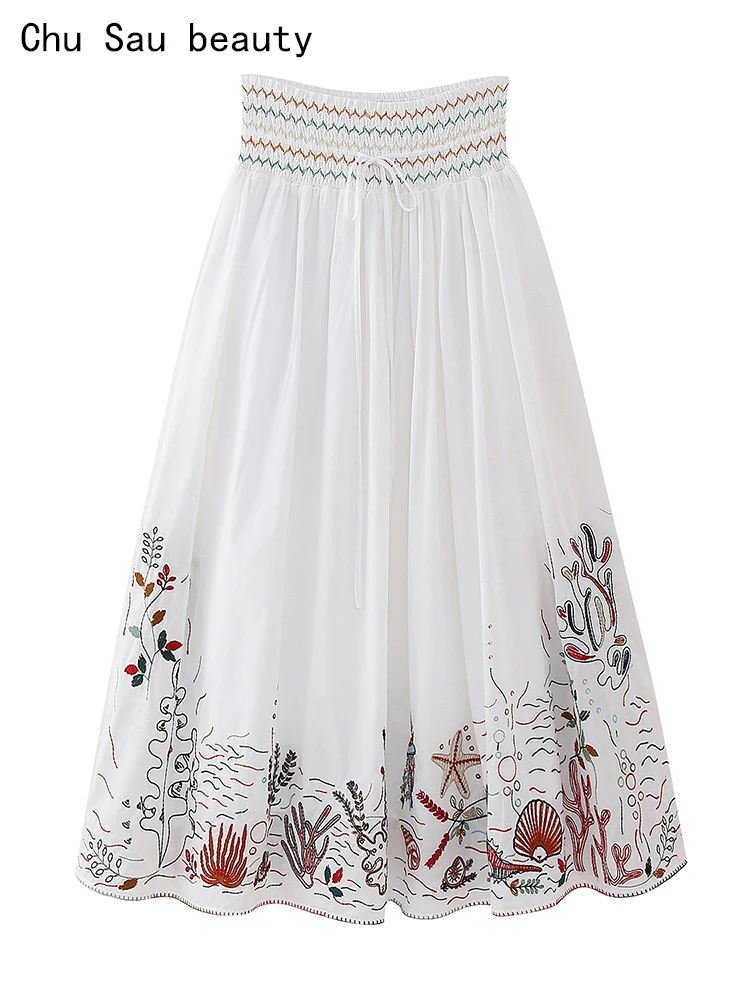 2023 Women Summer Fashion Boho Vintage Embroidery Midi Skirt Holiday Style Elastic High Waist Chic Folds Skirts Fadlas De Moda
2023 Women Summer Fashion Boho Vintage Embroidery Midi Skirt Holiday Style Elastic High Waist Chic Folds Skirts Fadlas De Moda