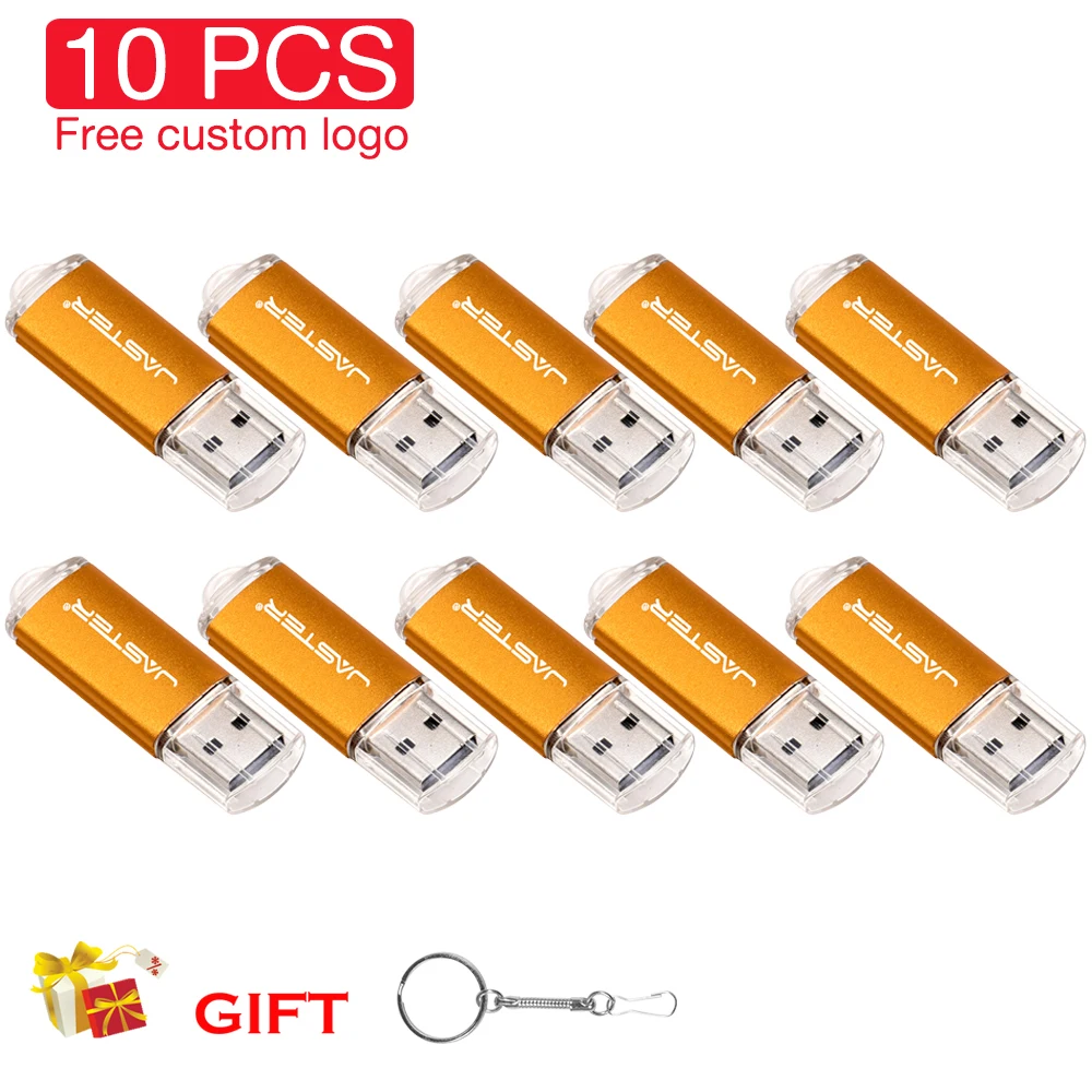 

JASATER 10PCS/lot USB 2.0 16GB Flash Drives Pen Drive 128GB Pendrive Memory Stick 32G U Stick Free Custom logo Gifts Key Chain