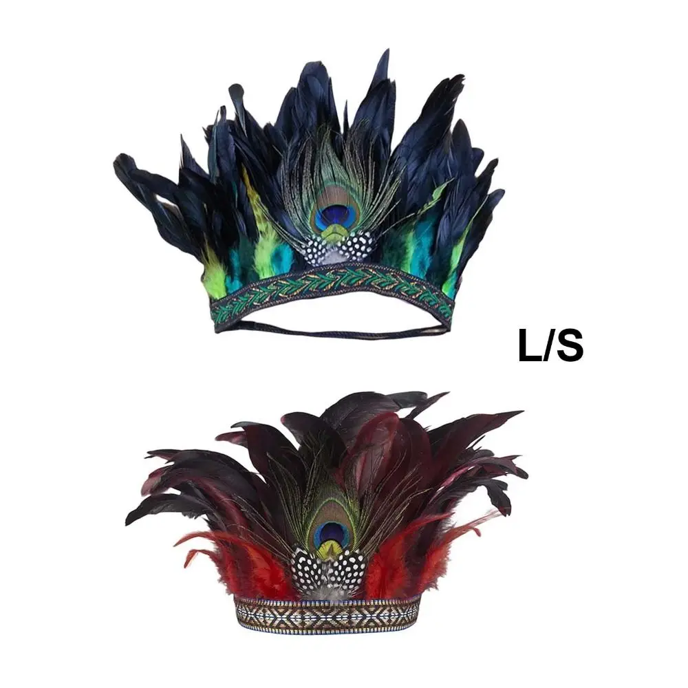 

Peacock Costume Feather Headbands New Feather Crown With Strap Decorative Headdress Indian Crown Hair Band Halloween