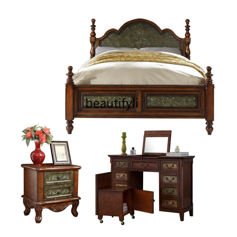 

American Bed Bedroom Complete Set of Furniture Master Bedroom Dressing Table Wardrobe Full Set of Secondary Bedroom Whole