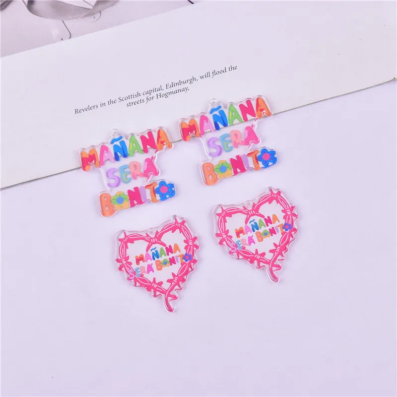 

10pcs Valentine's Day Peach Heart LOVE Flamingo Acrylic Jewelry Pendant Earrings Necklace DIY Pendant for Women Gifts