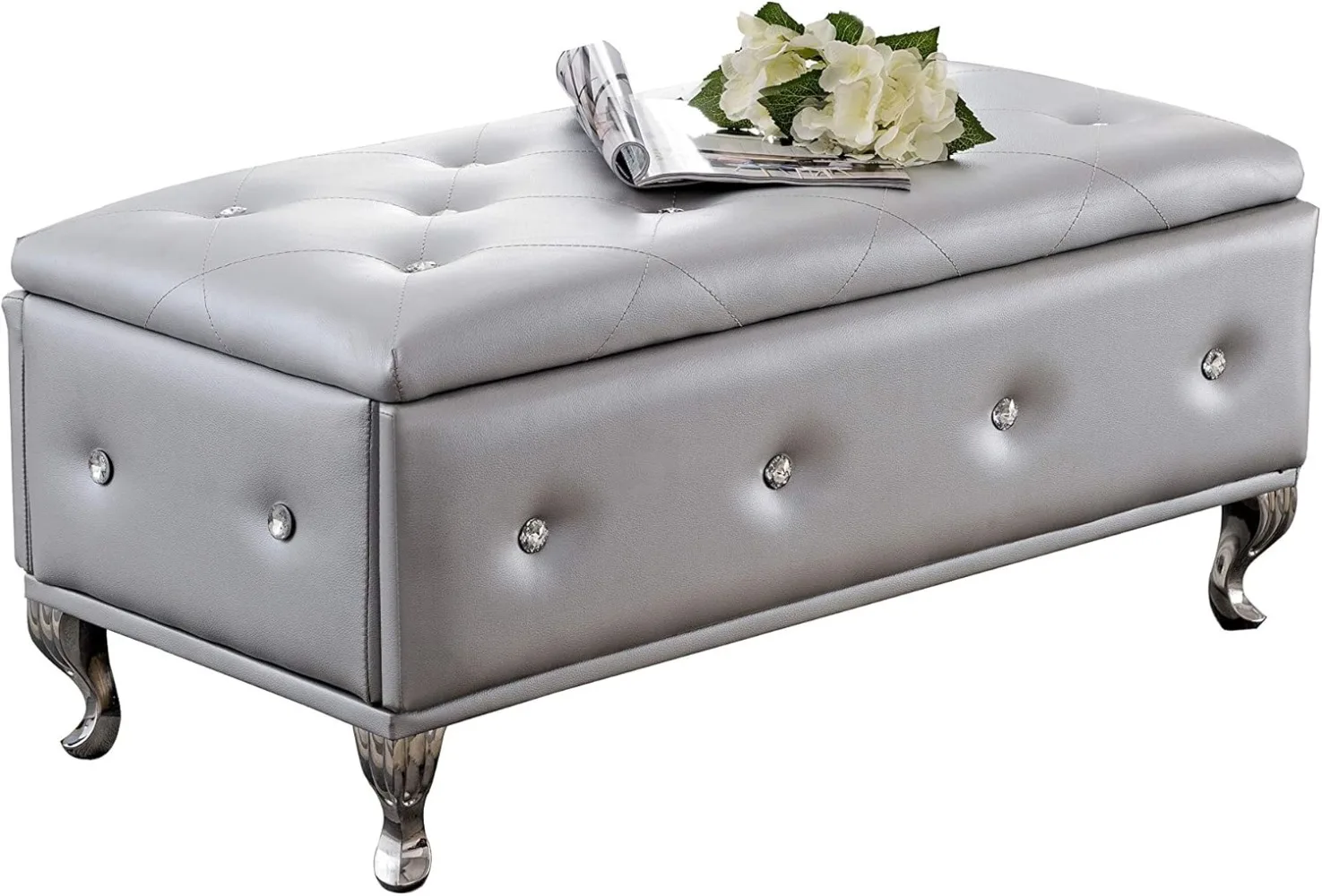 Tufted Design Upholstered Storage Bench Ottoman Silver Vinyl Decorative Home Furniture Stool Chair for Living Room or Bedroom
Tufted Design Upholstered Storage Bench Ottoman Silver Vinyl Decorative Home Furniture Stool Chair for Living Room or Bedroom