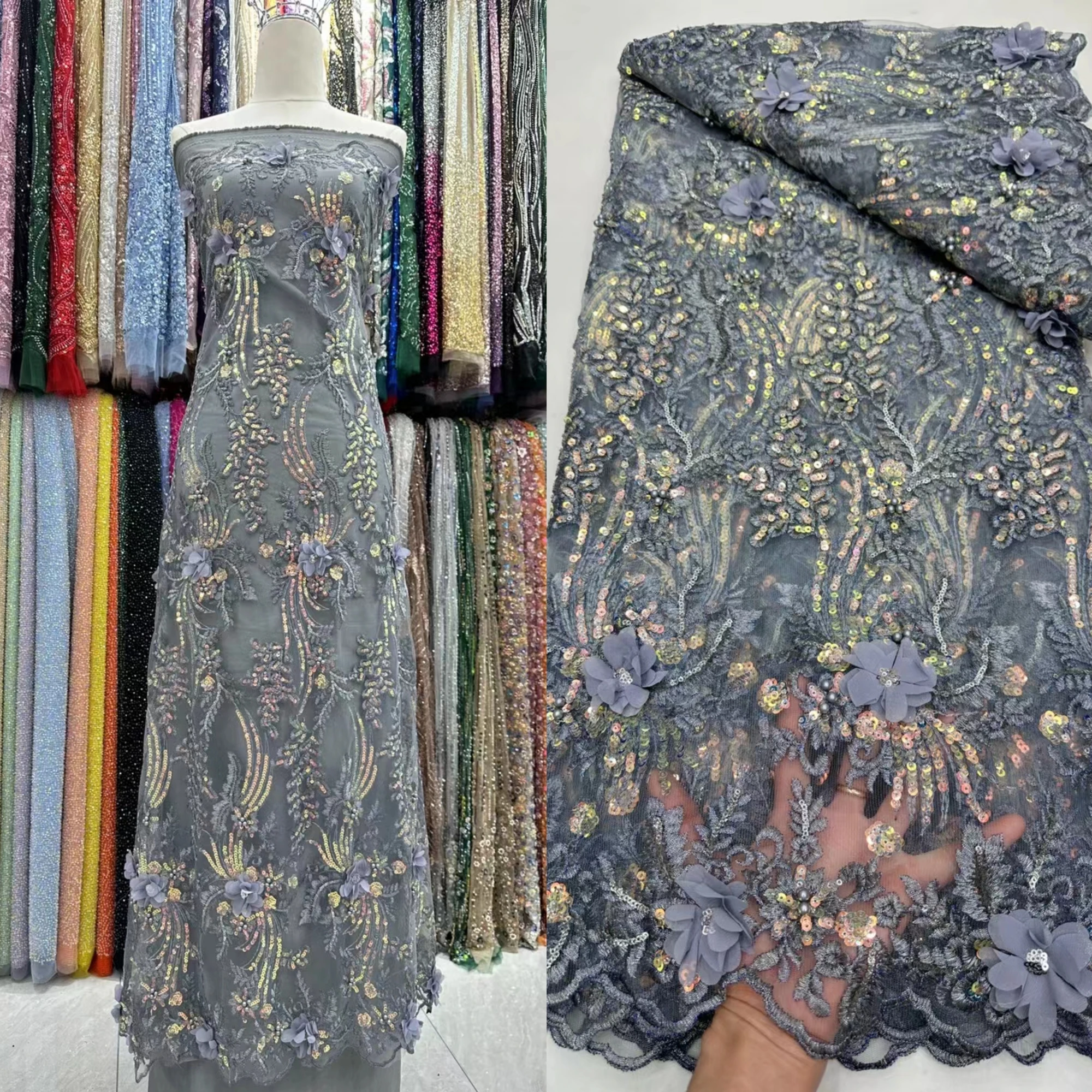 DUOFEIYA Fashion Elegant French Mesh Embroidery Beaded Lace Fabric With Sequins African Nigerian Fabric For Wedding Dress
DUOFEIYA Fashion Elegant French Mesh Embroidery Beaded Lace Fabric With Sequins African Nigerian Fabric For Wedding Dress