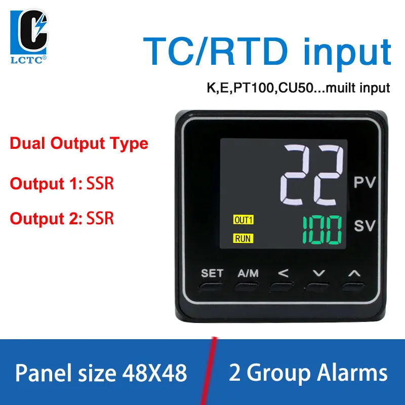 

TC/RTD Input 48x48mm Dual Output SSR/Relay/4-20mA/0-10V Ramp Soak 50 Segments Programmable LCD Pid Temperature Controller