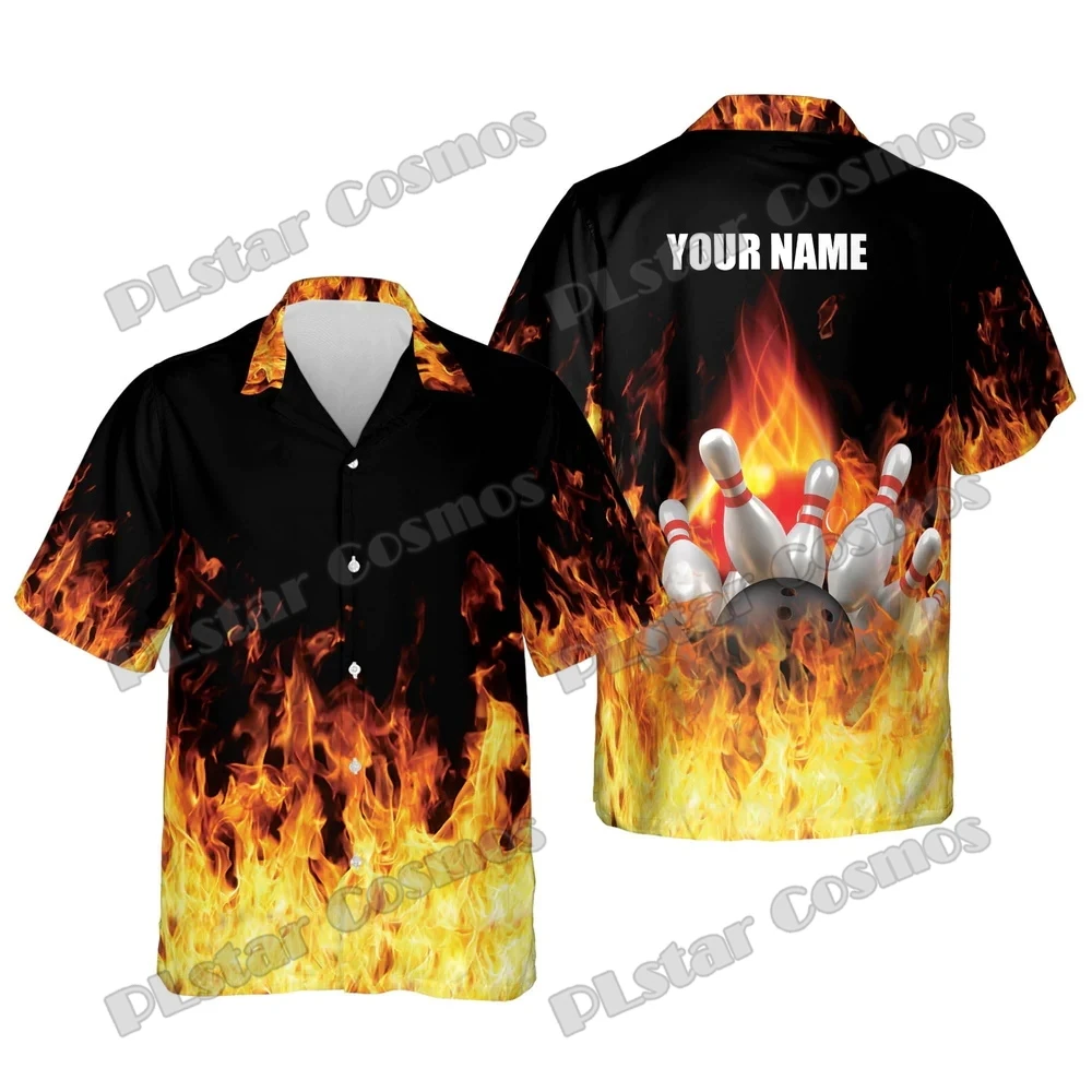 

Personalized Flame Bowling 3D Printed Men's Hawaiian Shirt Summer Unisex Casual Short sleeve Button-Down Shirt Bowling Gift SH20