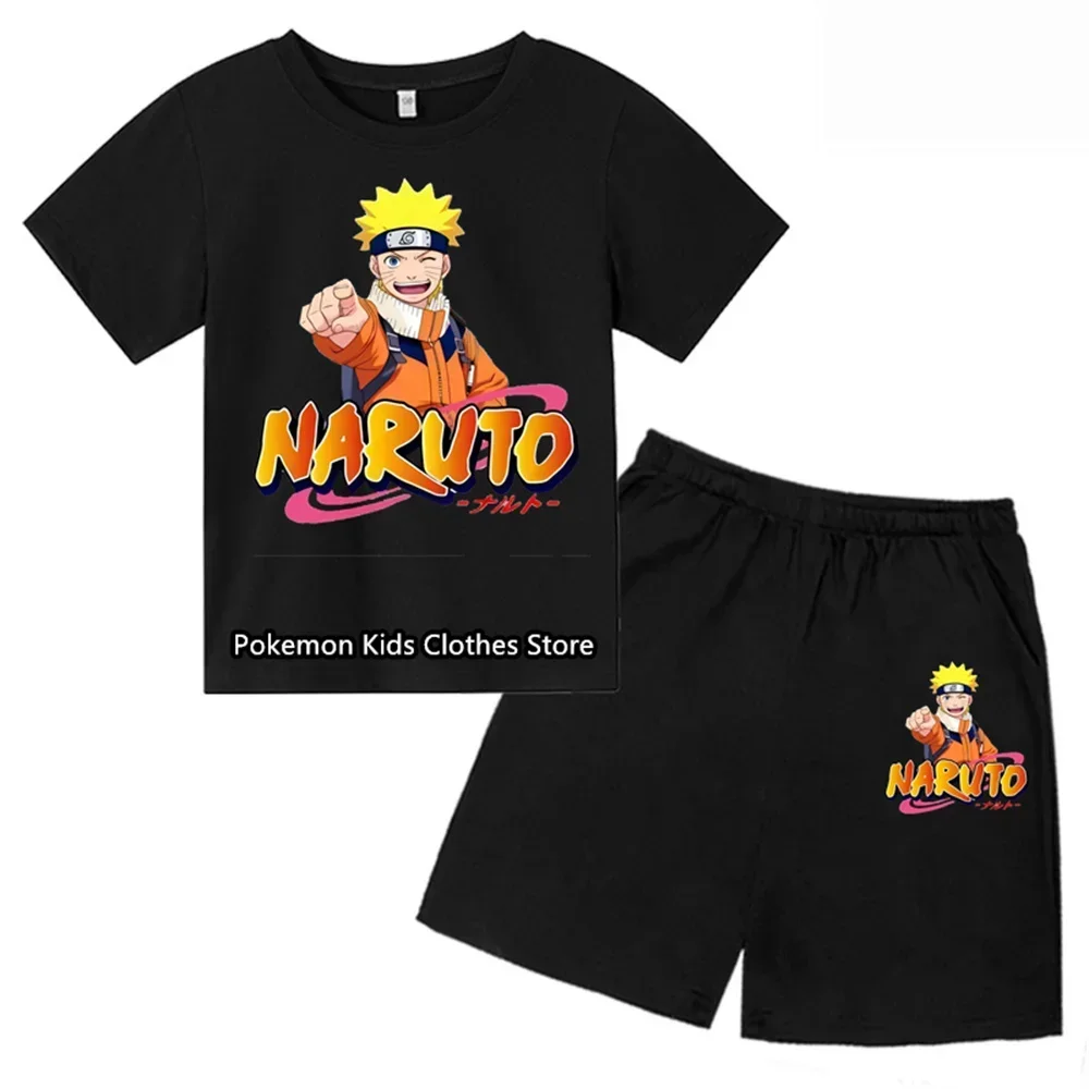 

NARUTO Big Ear Dog Stitch T-Shirt Boys Pikachu Teenager Summer Short Sleeve Tops Casual Kuromi Tops Tee Shirt set 4-14 years
